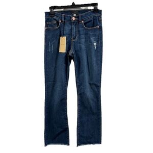 Halogen Women’s Flare Crop Jeans Blue Denim Raw Hem High Rise Size 26 NWT